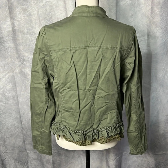 Pure Energy Olive Green Ruffled Crop Jacket with Peekaboo Floral Fabric - size 2 - Picture 5 of 15